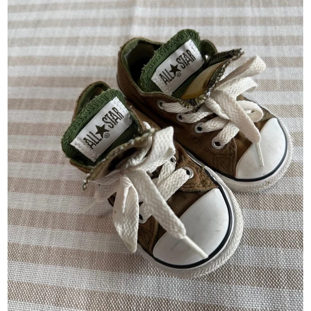 Converse All Star Chuck Taylor Low Top Brown Green Kids Sneakers 5C 7X088